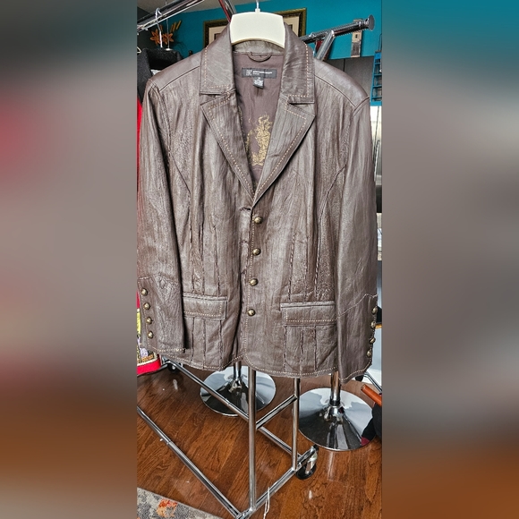 INC Genuine Leather Brown Jacket Size 1X - Picture 1 of 9